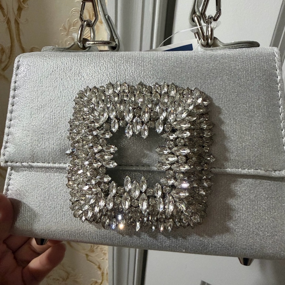 Elegant Silver Women's Bag with Crystal Embellishments